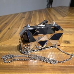 Geometric Silver Clutch Bag
